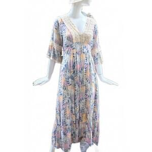 Kemi Boho Hippie Coastal Lightweight  Tropical Pastel Print Dress Med Good Cond